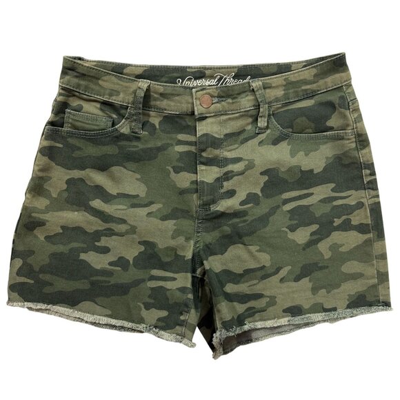 Universal Thread Shorts Womens 6 / 28 Green Camo 'High Rise Midi' Stretch 30x4 - Picture 1 of 8